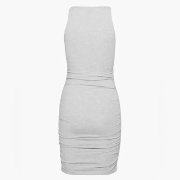 Aritzia TNA Chill Malibu Ruched Mini Dress Heather White Grey Size Medium - Picture 3 of 8